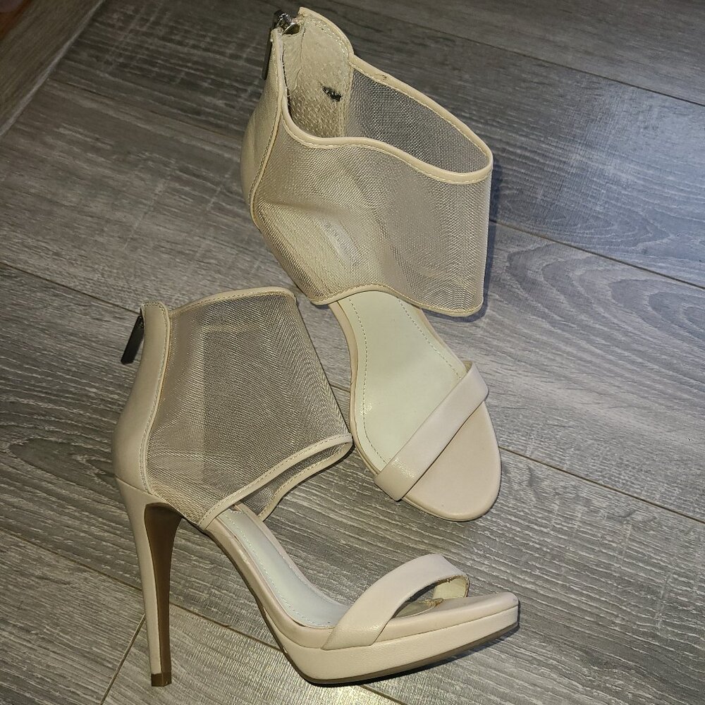 BCBG Generation Womens BG-Gerbera 7.5B Stiletto Platform Shoes Cream Color Zip